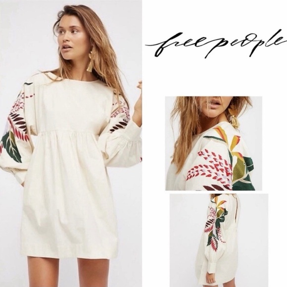 Free People Dresses & Skirts - FREE PEOPLE Mini Obsessions Embroidered Dress Ivory Women’s Size XS